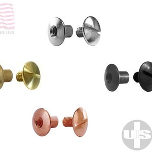 May include: Assortment of metal screw-in fasteners in various finishes, including silver, brass, black, and copper.  Made in the USA.