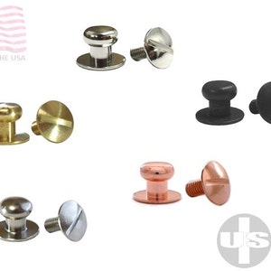 May include: Assortment of metal and plastic screw-on post studs. The studs are in various finishes, including nickel, brass, black, and copper.