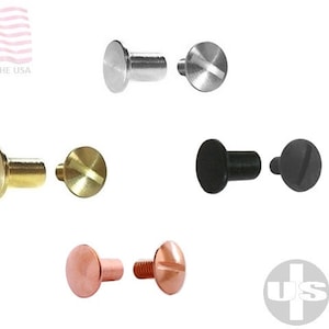 Mini piccola vite Chicago da 3/32" 2,4 mm e perno a testa piatta in ottone massiccio, nichel, rame nero, elementi di fissaggio artigianali in pelle, realizzati negli Stati Uniti USBind