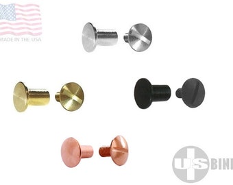 1/8" 3.1MM Mini Small Chicago Screw and Flat Head Post Solid Brass Nickel Black Copper Binding Leather Craft Fasteners Made In USA USBind