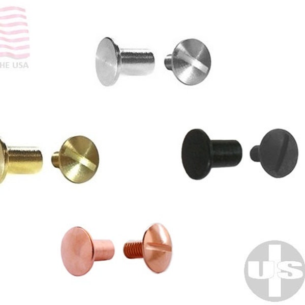 1/8" 3.1MM Mini Small Chicago Screw and Flat Head Post Solid Brass Nickel Black Copper Binding Leather Craft Fasteners Made In USA USBind