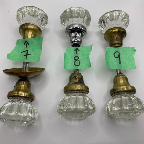 Antique Vintage Glass Door Knobs 12 sided fluted crystal glass with