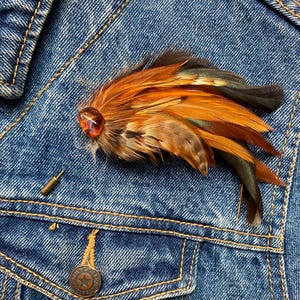 Amber, Hackles & Coque Feather Stick Pin: Vintage Style Hat Lapel Pin