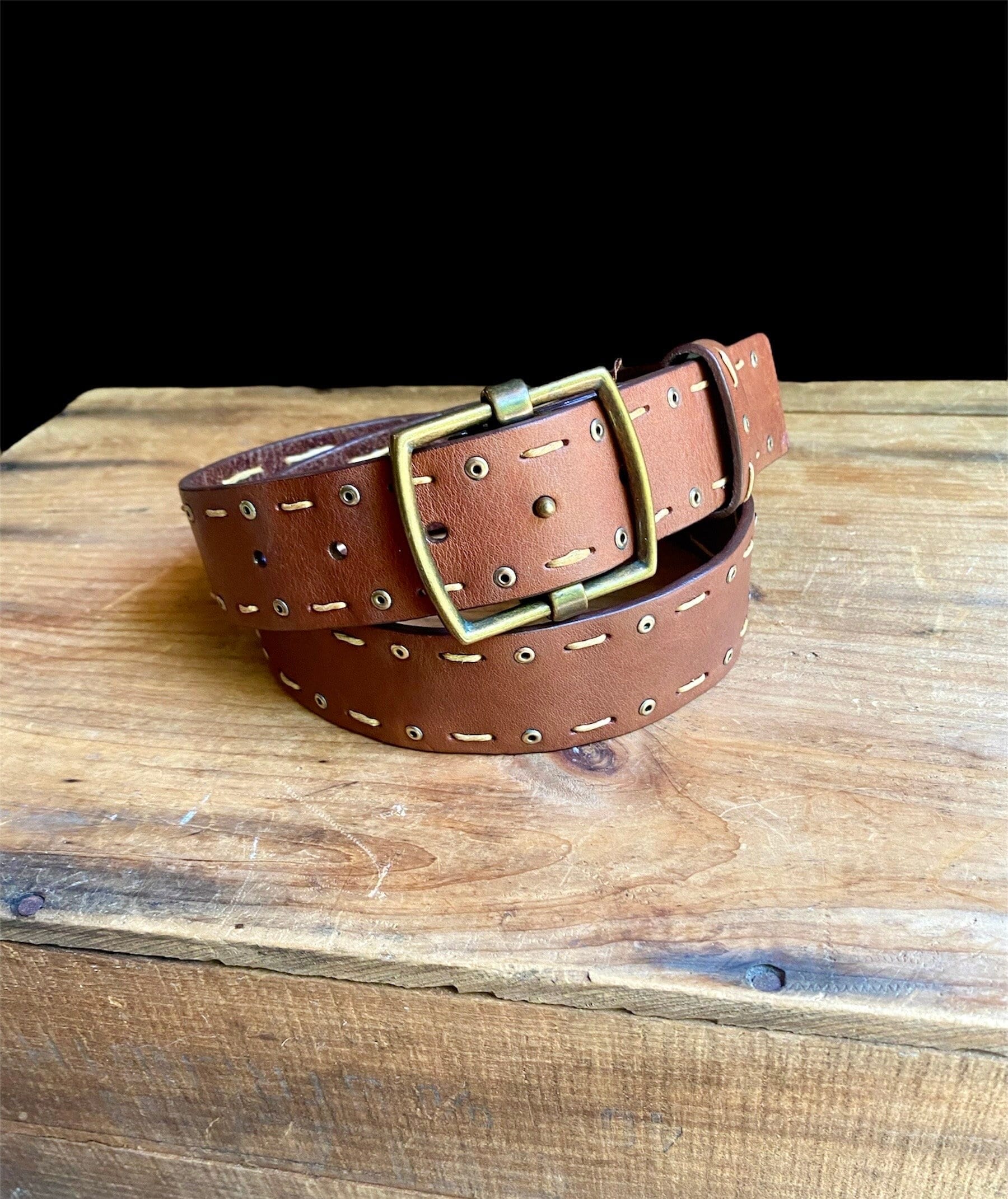 Olga Santini Womens Leather Studded Belt Brown Silver Italy Large Olga Santini Belts - Etsy main image 2