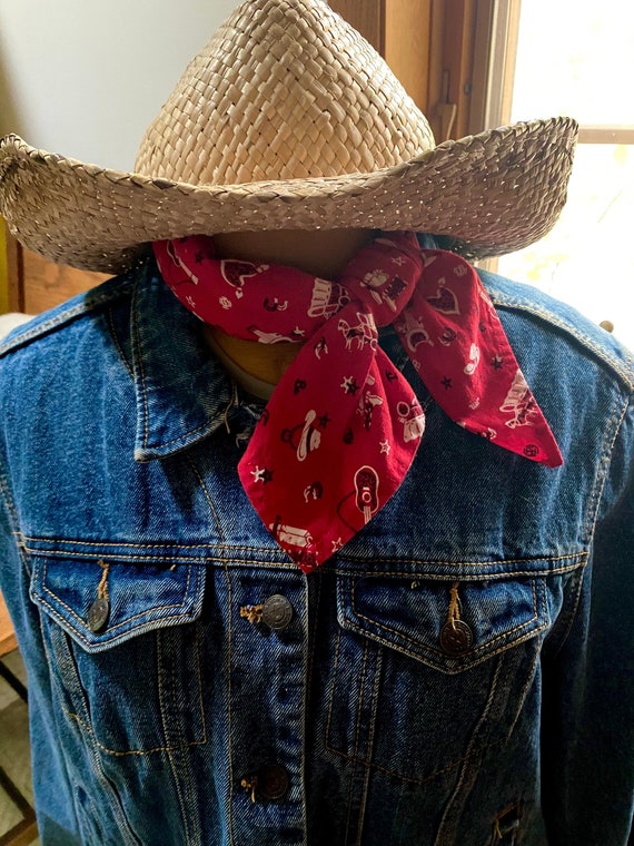 Vintage Red, White, & Black Western Print Cotton Bandana 24 Vintage Red, White, & Black Western Print Cotton Bandana 24