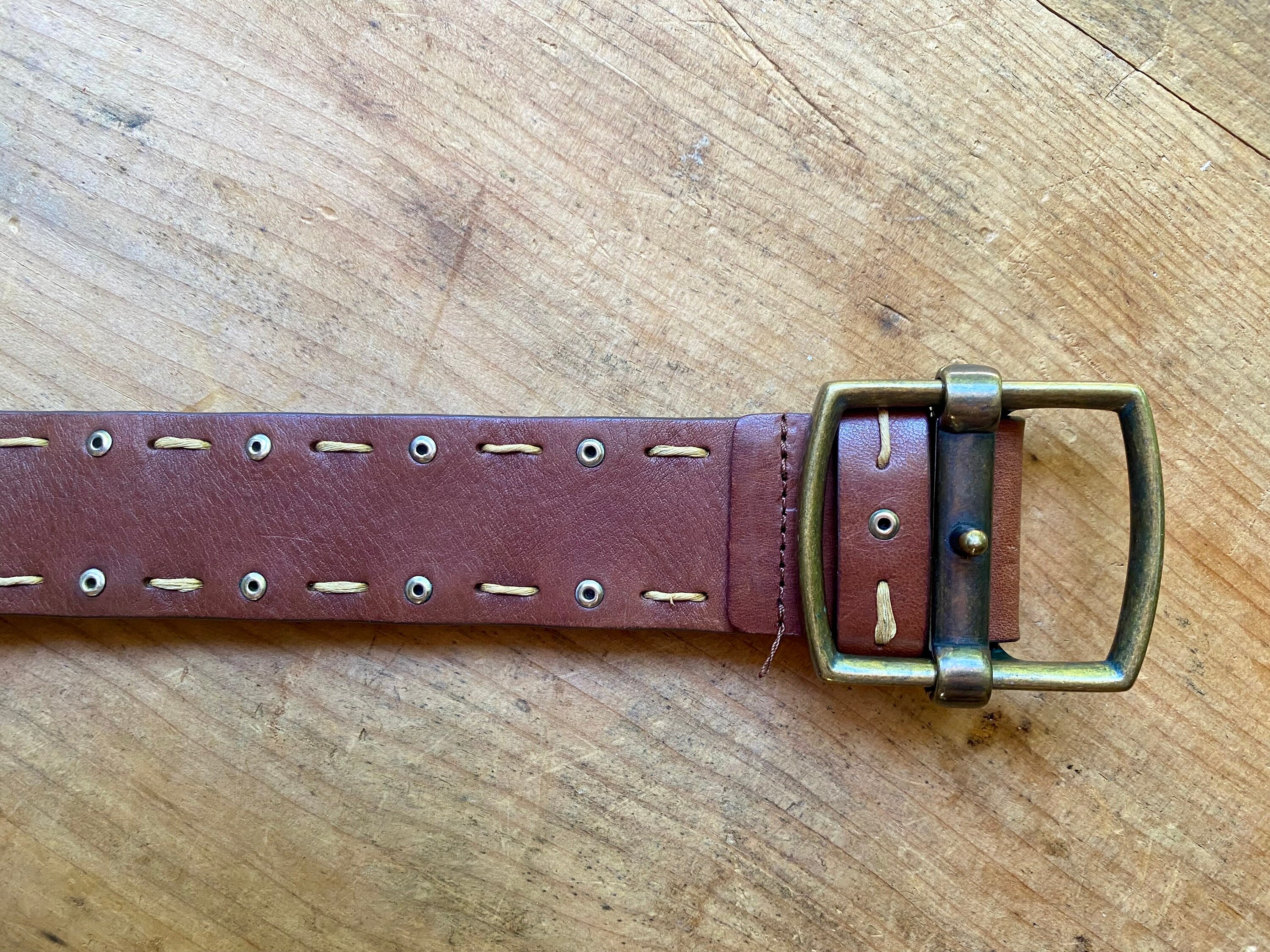 Vintage Olga Santini Italian Leather Belt: Brown, Brass 