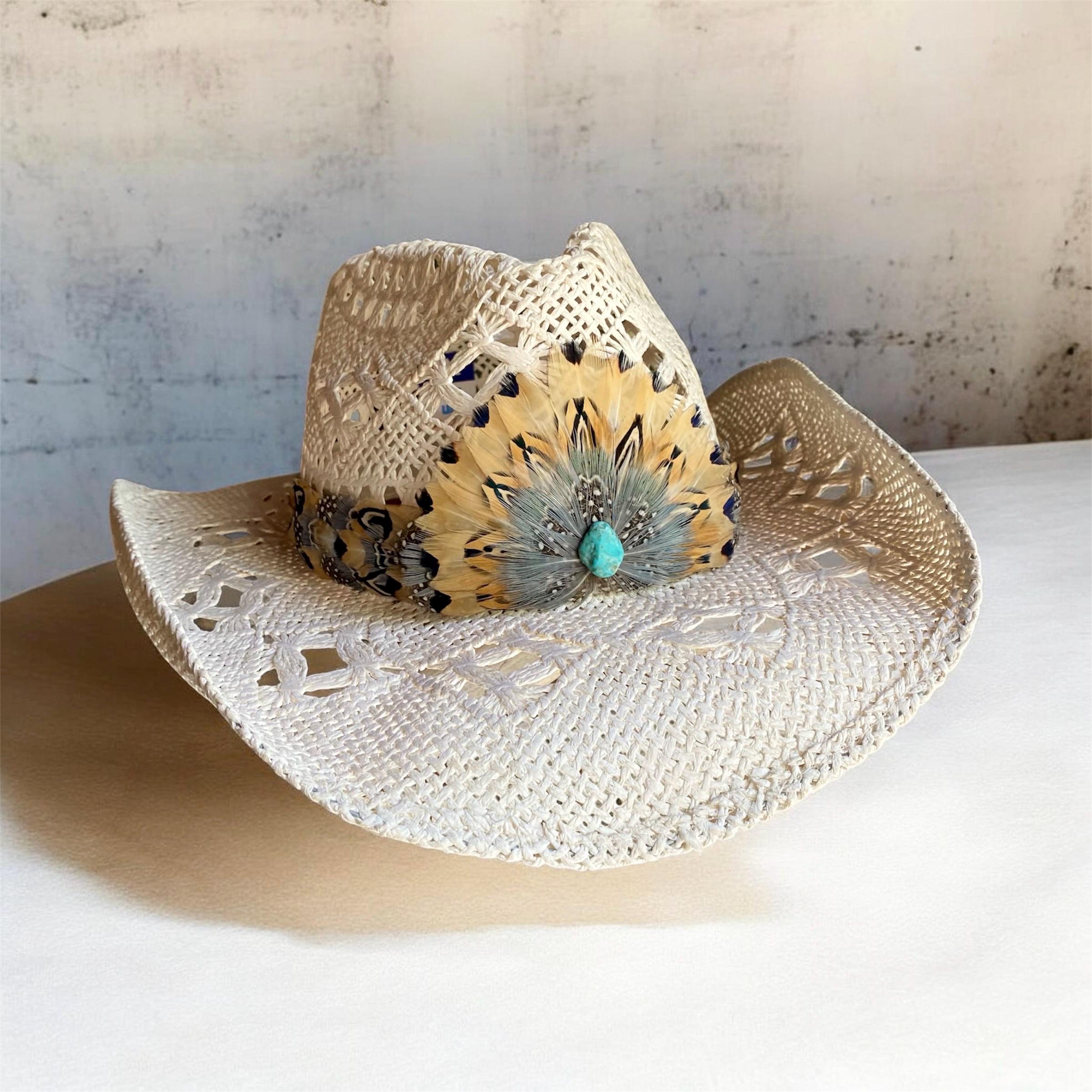 Wrangler Miller Bros Straw Cowboy Hat NWOT Feather Band Size 7 Medium Vintage Miller Bros. Western Cowboy Straw Hat With Feather 7  main image 2