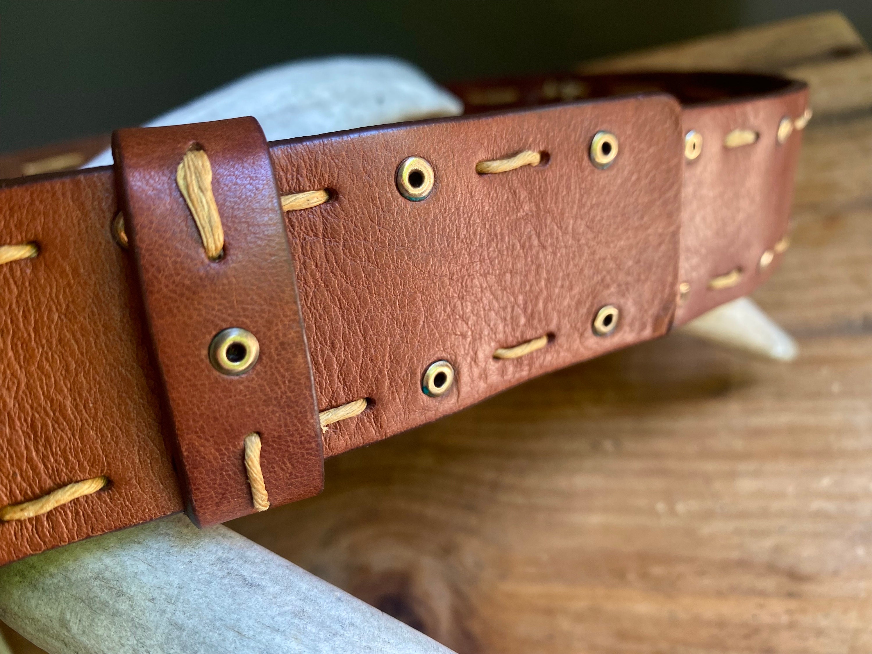 Olga Santini women\'s italian leather brown Vintage Olga Santini Italian Leather Belt: Brown, Brass  main image 2