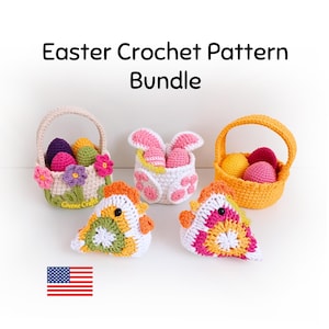 Crochet Pattern Bundle: Granny Square Chicken, 3 Easter Baskets & Eggs - Downloadable PDF