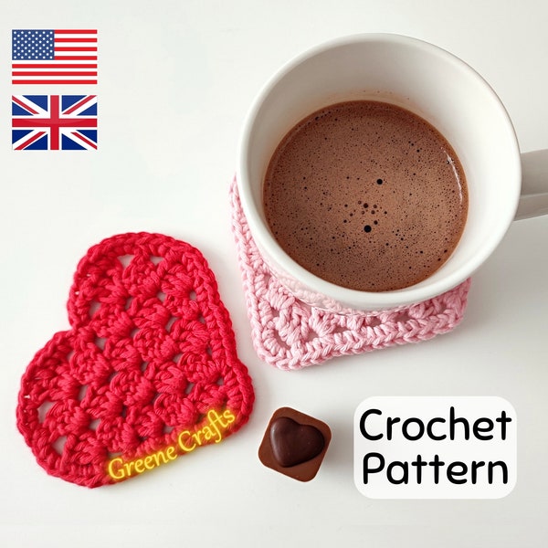 Granny Stitch Heart Coaster Crochet Pattern, Mother's Day Crochet Heart Ornament or Applique, PDF Crochet Pattern