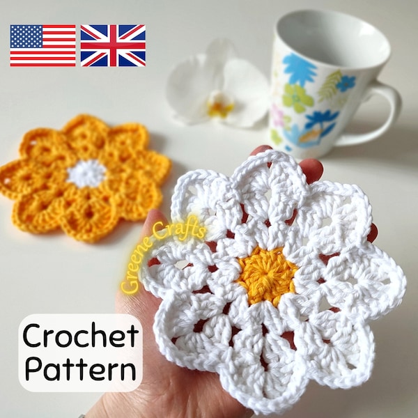 Flower Coaster Crochet Pattern, Mother's Day Crochet, Crochet Daisy Coaster, Crochet Spring Flower Garland, PDF Crochet Spring Pattern