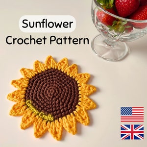 Sunflower Crochet Coaster PDF Pattern, Summer Coasters, Sunflower Coaster, Crochet Applique, Crochet Sunflower Pattern, Quick and Easy