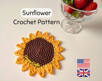 Crochet Pattern: Sunflower Coaster or Applique (Digital Download)