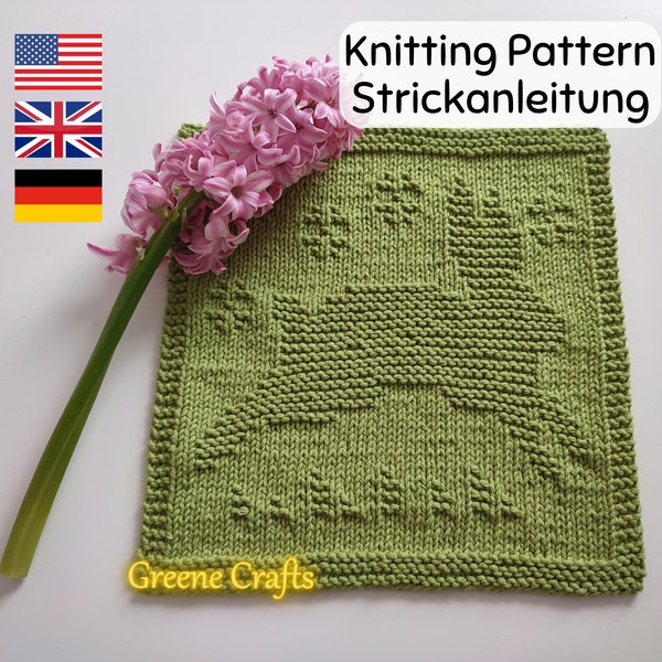 Bunny Dishcloth Knitting Pattern, Easter Dishcloth or Washcloth Knitting Pattern, Hasen Waschlappen oder Spültuch Strickanleitung, PDF Datei