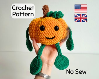 No Sew Pumpkin Plush Toy Crochet Pattern, Crochet Vegetable Pattern, Halloween Amigurumi, Thanksgiving Crochet Toy