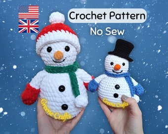 No Sew Snowman Crochet Pattern, Winter Crochet Decor, Christmas Plush Toy, Downloadable Amigurumi Crochet Pattern PDF, Soft Toy Pattern