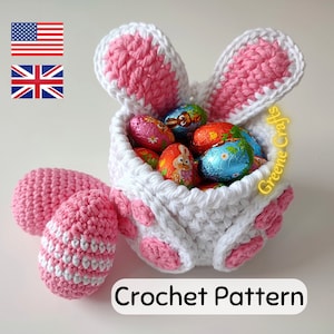 Easter Bunny Basket Crochet Pattern, Crochet Egg Holder, Kids' Easter Basket, Crochet Easter Egg Pattern, Spring Downloadable PDF Pattern image 1