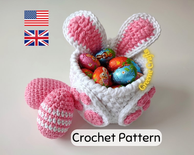 Easter Bunny Basket Crochet Pattern, Crochet Egg Holder, Kids' Easter Basket, Crochet Easter Egg Pattern, Spring Downloadable PDF Pattern image 1