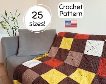 Granny Square Crochet Blanket Pattern: Beginner-Friendly, 25 Sizes (PDF Download)