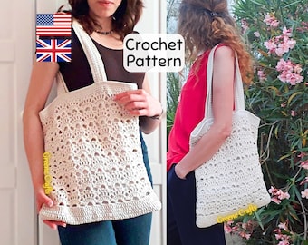 Crochet Pattern: Fan Stitch Summer Tote, Lace Shoulder Bag (Digital Download)