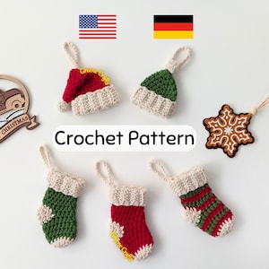 Crochet Pattern: Mini Christmas Stockings & Hats – Tree Ornaments, Advent and Christmas Garland