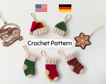 Crochet Pattern: Mini Christmas Stockings & Hats – Tree Ornaments, Advent and Christmas Garland
