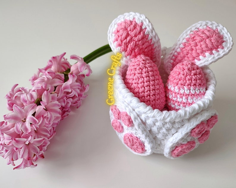 Easter Bunny Basket Crochet Pattern, Crochet Egg Holder, Kids' Easter Basket, Crochet Easter Egg Pattern, Spring Downloadable PDF Pattern image 3