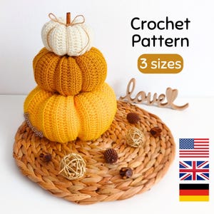 Rustic Pumpkin Centerpiece Crochet Pattern in English and German, Halloween Crochet Pumpkin Stack, Thanksgiving Table Decor, Fall Project