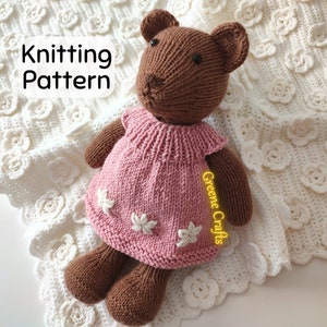 Knit Toy Pattern, DIY Bear Girl Soft Toy Pattern, Downloadable PDF Knitting Pattern, Knit Bear Toy, Baby Bear with Clothes Knitting Pattern