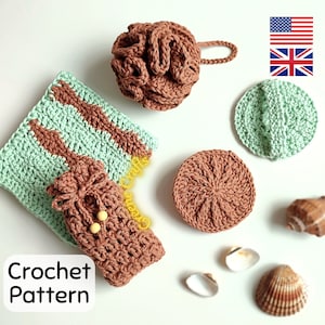 Crochet Pattern: Spa Set (4 Pieces) – Face Scrubbie, Soap Saver, Bath Pouf & Washcloth