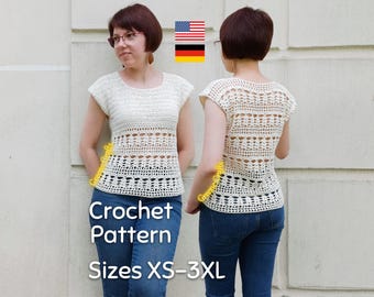 Crochet Pattern: "Summer Breeze" Women's Lace Top, Sizes XS-3XL - English and German PDF