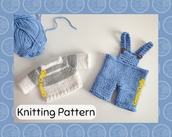 Knitting Pattern: Bunny/Teddy Bear Clothes - Striped Sweater and Dungarees (Digital Download)