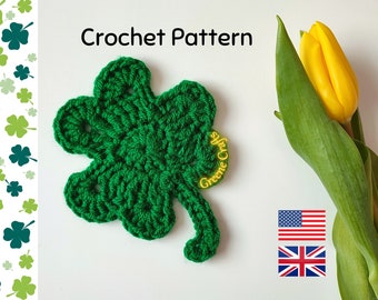 Shamrock Crochet Pattern: St Patrick's Day Coaster, Pin, Applique (PDF Pattern)