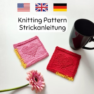 Knitting Pattern: Heart Coaster for Beginners (English & German Downloadable PDF)