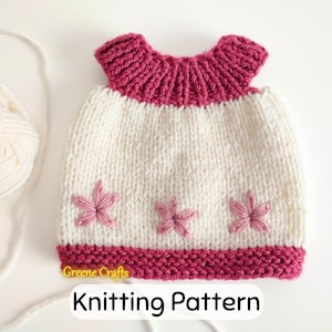 Flower Dress for Bunny Toy or Teddy Bear, Knit Toy Dress Pattern, Downloadable PDF Knitting Pattern, Knit Doll Clothes, 14&quot; Doll Dress