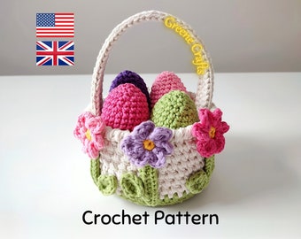 Spring Flowers Easter Basket Crochet Pattern, Crochet Egg Holder, Kids' Easter Basket, Crochet Easter Egg Pattern, Downloadable PDF Pattern