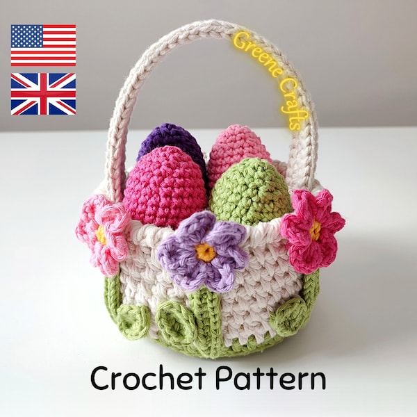 Spring Flowers Easter Basket Crochet Pattern, Crochet Egg Holder, Kids' Easter Basket, Crochet Easter Egg Pattern, Downloadable PDF Pattern