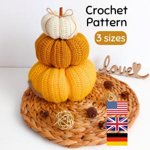 Crochet Pattern: Rustic Pumpkin Centerpiece for Fall - Beginner-Friendly, 3 sizes (English and German PDF)
