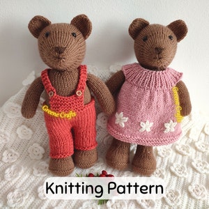 Knit Toy Pattern Bundle, DIY Bear Girl & Boy Soft Toy Pattern, Downloadable PDF Knitting Pattern, Baby Bear with Clothes Knitting Pattern