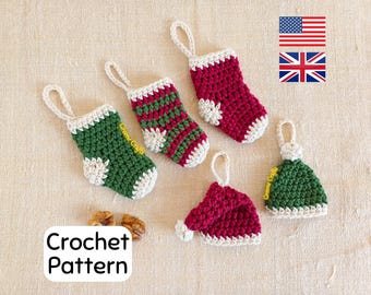 Crochet Pattern: Mini Christmas Stockings & Hats – Tree Ornaments, Advent and Christmas Garland