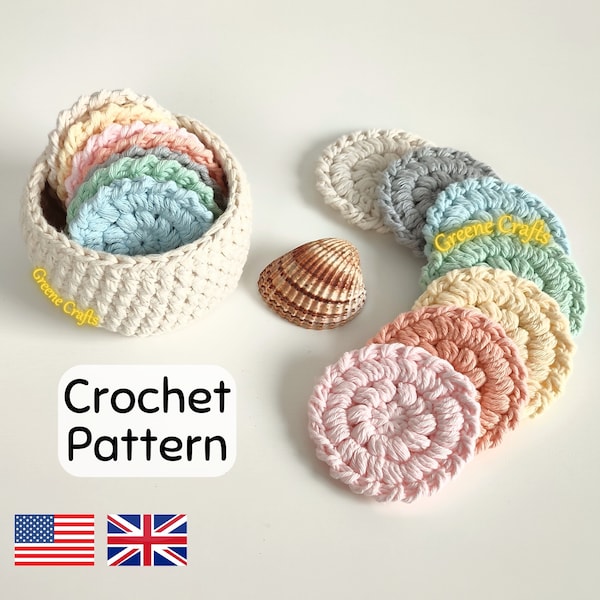 Crochet Face Scrubbie Pattern, Crochet Storage Basket Pattern, Crochet Spa Set Pattern, Crocheted Bathroom Set Pattern, Eco Friendly Set