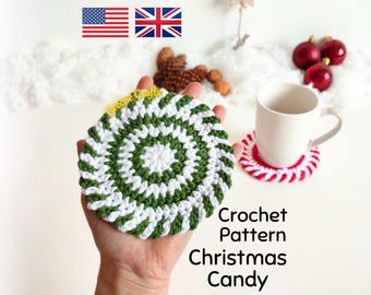 Crochet Pattern: Christmas Candy Coaster - Peppermint Coaster for Beginners