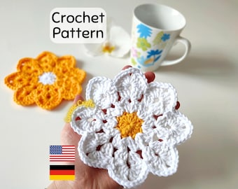 Crochet Pattern: Daisy Coaster, Spring Flower, Mother’s Day Gift Idea (English & German Downloadable PDF)