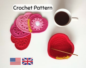 Heart Coaster and Basket Crochet Pattern, Floral Heart for Mother's Day, Crochet Heart Ornament, Coasters with Basket Pattern