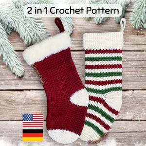 Crochet Pattern: Christmas Stocking in 2 Versions - Crochet Holiday Decor
