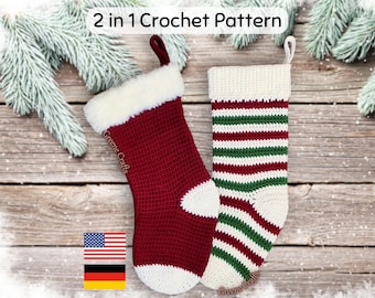 Crochet Pattern: Christmas Stocking in 2 Versions - Crochet Holiday Decor