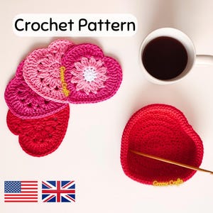 Crochet Pattern: Heart Coasters with Basket – Valentine’s Day Decor (PDF)