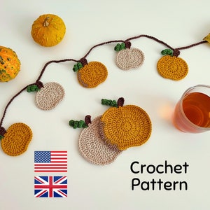 Pumpkin Coaster and Pumpkin Garland Crochet Pattern, Halloween Crochet Pumpkin Decor, Rustic Thanksgiving Crochet Pattern, Pumpkin Bunting