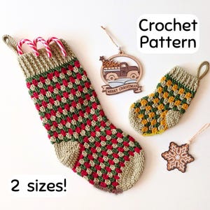Crochet Pattern: Christmas Stocking in 2 Sizes - Granny Stitch, No Sew