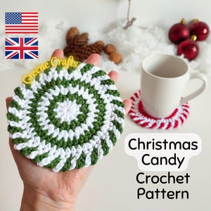 Christmas Candy Coaster Crochet Pattern, Peppermint Candy Holiday Coaster, Christmas Pattern for Beginners, Downloadable PDF